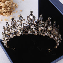 Load image into Gallery viewer, ASHES TO BEAUTY CROWNS-Baroque Black Crystal Pearl Bridal Tiaras Crown Rhinestone Pageant Diadem Bride Headband Wedding Hair Accessories Tiara De Noiva