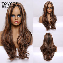 Load image into Gallery viewer, Long Wavy Brown to Light Blonde Ombre Hair Wigs Middle Part Natural Synthetic Wigs for Black Women Cosplay Heat Resistant Wigs