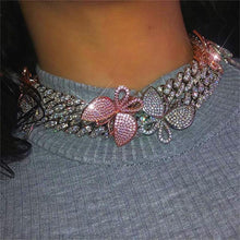 Load image into Gallery viewer, Pink Cuban Link Butterfly Choker Necklace Chain Crystal Rhinestone Chokers Necklaces