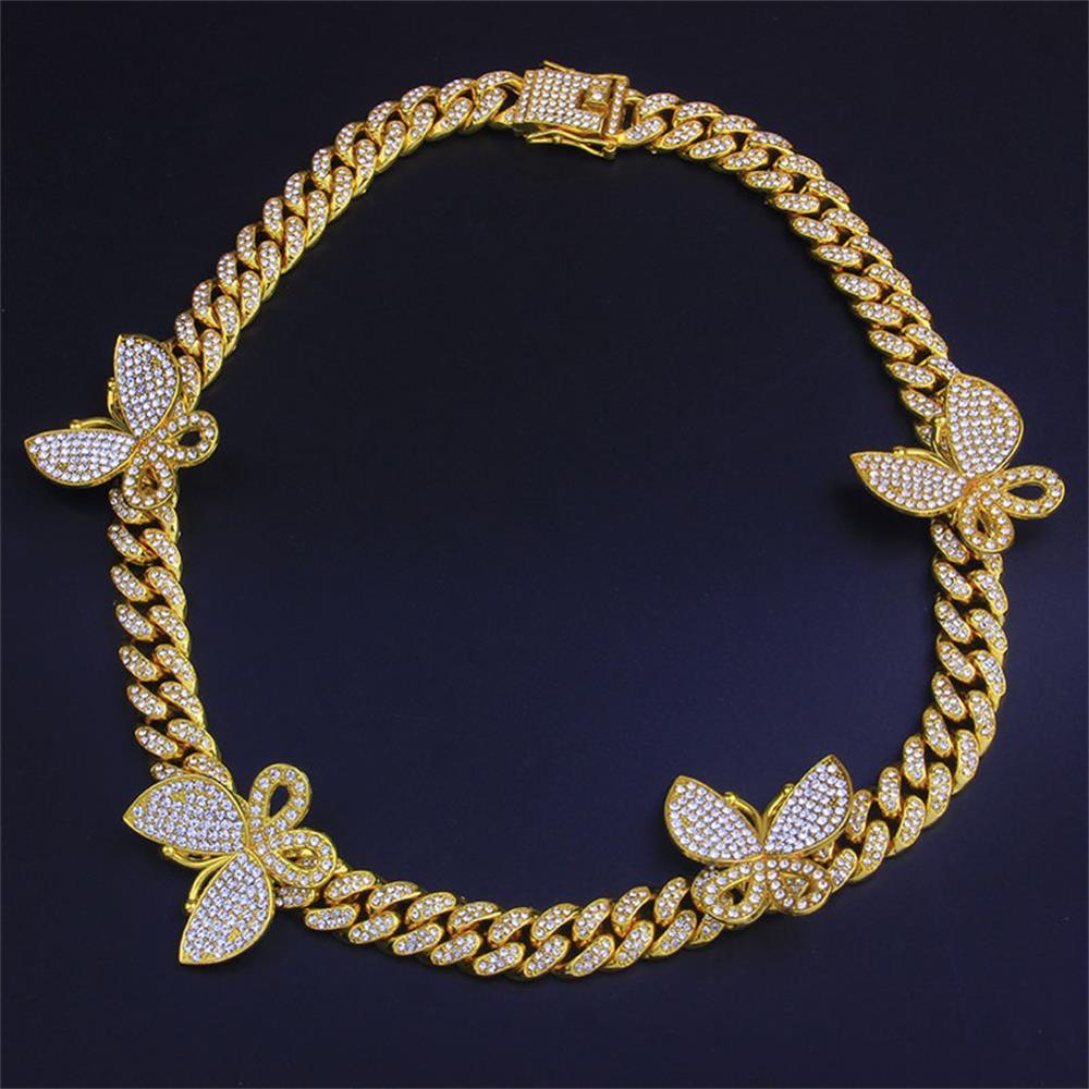 Pink Cuban Link Butterfly Choker Necklace Chain Crystal Rhinestone Chokers Necklaces