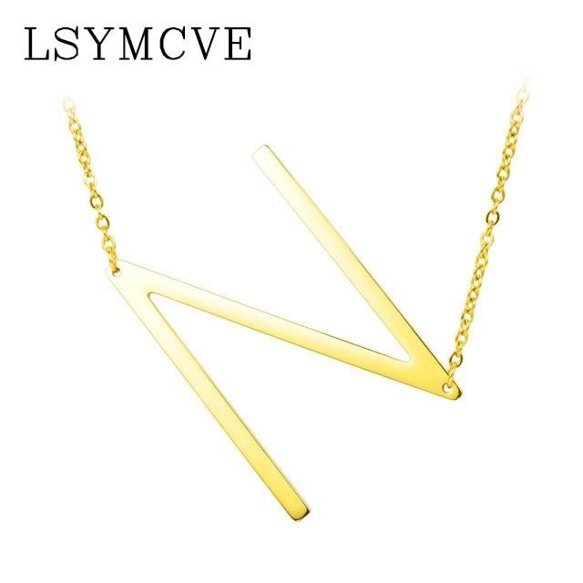 Women girl jewelry elegant chain alphabet letter pendant necklace 3 colors stainless steel choker initial necklace