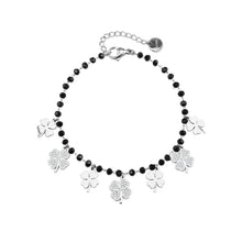 Load image into Gallery viewer, Trendy Women Summer Accessories Bracelet Stainless Steel Charms Black Crystal Beads Chain Multi Clovers Jewelry