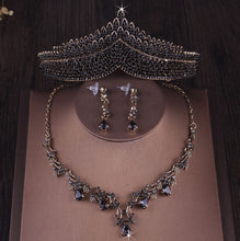 Load image into Gallery viewer, Rising from the Ashes to Beauty -Jewelry Set Baroque Gold Color Black Crystal Heart Bridal Jewelry Sets Rhinestone Crowns Tiaras Necklace Earrings Wedding Dubai Jewelry Set