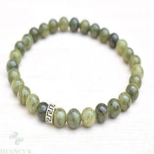 Load image into Gallery viewer, 6mm Peridot Gemstone Mala Stretchy Bracelets 7.5 inches Tibet silver cuff men Bless Handmade pray energy Stretchy Yoga Reiki