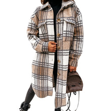 Load image into Gallery viewer, Women Checked Jacket Casual Turn Down Collar Plaid Long Coat Female Oversized Thick Warm Woolen Blends Overcoat