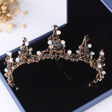 Load image into Gallery viewer, ASHES TO BEAUTY CROWNS-Baroque Black Crystal Pearl Bridal Tiaras Crown Rhinestone Pageant Diadem Bride Headband Wedding Hair Accessories Tiara De Noiva