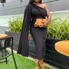 Load image into Gallery viewer, Red Dress Cloak Sleeve High Waist Bodycon Solid Mid Calf Elegant For Evening Party Dinner