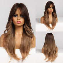 Load image into Gallery viewer, Long Wavy Brown to Light Blonde Ombre Hair Wigs Middle Part Natural Synthetic Wigs for Black Women Cosplay Heat Resistant Wigs