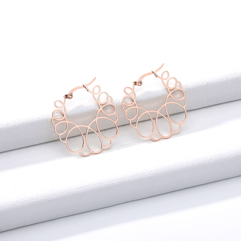 Round Irregular Flower Hoop Earrings Boucle D'oreille Femme 2019 Earrings Fashion Jewelry Stainless Steel Boho Accessories Mujer