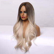 Load image into Gallery viewer, Long Wavy Brown to Light Blonde Ombre Hair Wigs Middle Part Natural Synthetic Wigs for Black Women Cosplay Heat Resistant Wigs