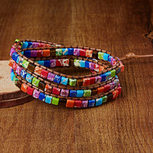 Load image into Gallery viewer, Color Positivity(International Friendship) Chakra Bracelets- Jewelry Handmade Multicolor Natural Stone Tube Beads Leather Wrap Bracelet Couples Bracelets Gifts