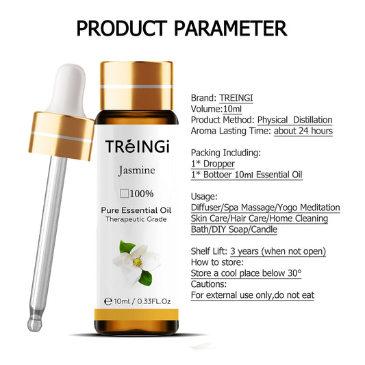 10ml Pure Natural Essential Oils -Jasmine Lavender Rose Vanilla Mint Sage Cinnamon Bergamot Tea Tree Oil with Dropper