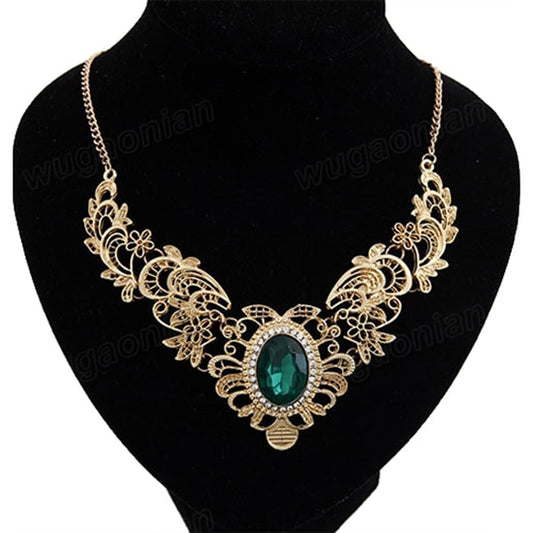 New Women Luxury Party Hollow Out Flower Oval Rhinestone Statement Bib Necklace Luxury Necklace, Oval Rhinestone, Hollow, Flower