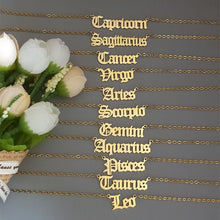 Load image into Gallery viewer, 12 Zodiac Letters Pendant Necklace Old English Scorpio Aries Taurus Gemini Cancer Leo Choker Horoscope Signs Necklace Friendship