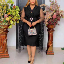 Load image into Gallery viewer, Red Dress Cloak Sleeve High Waist Bodycon Solid Mid Calf Elegant For Evening Party Dinner