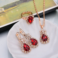 Load image into Gallery viewer, Water Drop White Blue Red Purple Black Rhinestones Jewelry Sets For Women Pendant/Necklace/Earrings/Rings