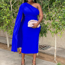 Load image into Gallery viewer, Red Dress Cloak Sleeve High Waist Bodycon Solid Mid Calf Elegant For Evening Party Dinner