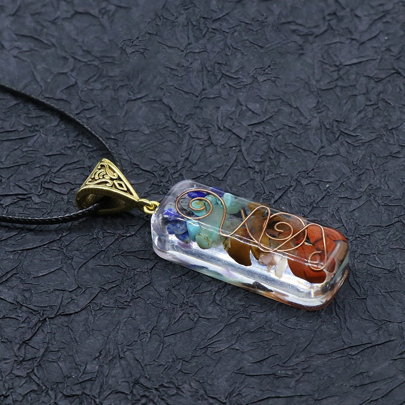 🙏✨CLAIM YOUR FREE Chakra Retro Reiki Healing Mantra and Colorful Chips Stone Natural Chakra Orgone Energy Pendant Necklace Pendulum Amulet Orgonite Crystal Necklace