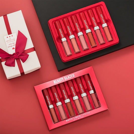 BEAUTY GLAZED💋🎄 Holiday Liquid Lipstick set Matte Lip Gloss Cosmetic Lightweight Long Lasting Lip Tint Waterproof 6 Color Lips Makeup