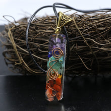 Load image into Gallery viewer, đâ¨CLAIM YOUR FREE Chakra Retro Reiki Healing Mantra and Colorful Chips Stone Natural Chakra Orgone Energy Pendant Necklace Pendulum Amulet Orgonite Crystal Necklace