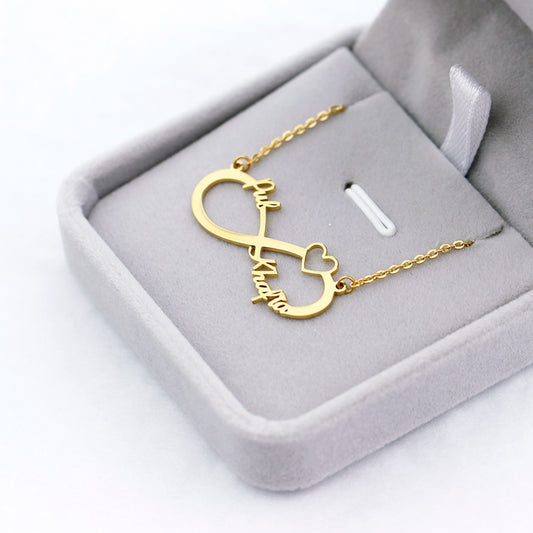 Gold Color Personalized Infinity Name Necklace With Heart Custom Couple Name Pendants Stainless Steel Jewelry Best Friend Gifts