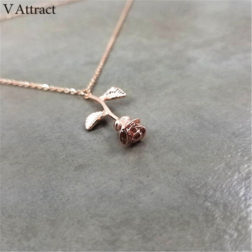 V Attract Bijoux Femme Collier Pink Gold Rose Flower Statement Necklace Women Maxi Choker Boho Jewelry Graduation Gift Kolye