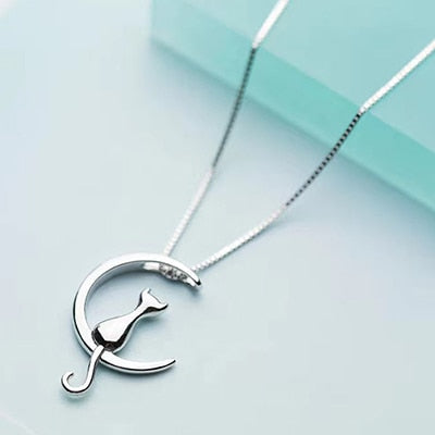 Sterling Silver Cat Charm Pendant Necklaces for Women New Fashion Jewelry Small Chokers Necklaces Fine Jewelry
