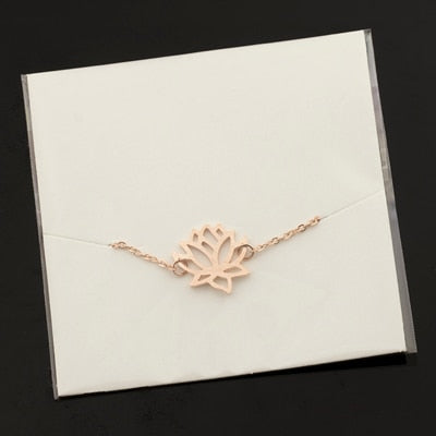 Stainless Steel Gold Charm Healing Lucky Lotus Flower Bracelets For Women Boho Jewellery Delicate Chain Yoga Bracelet