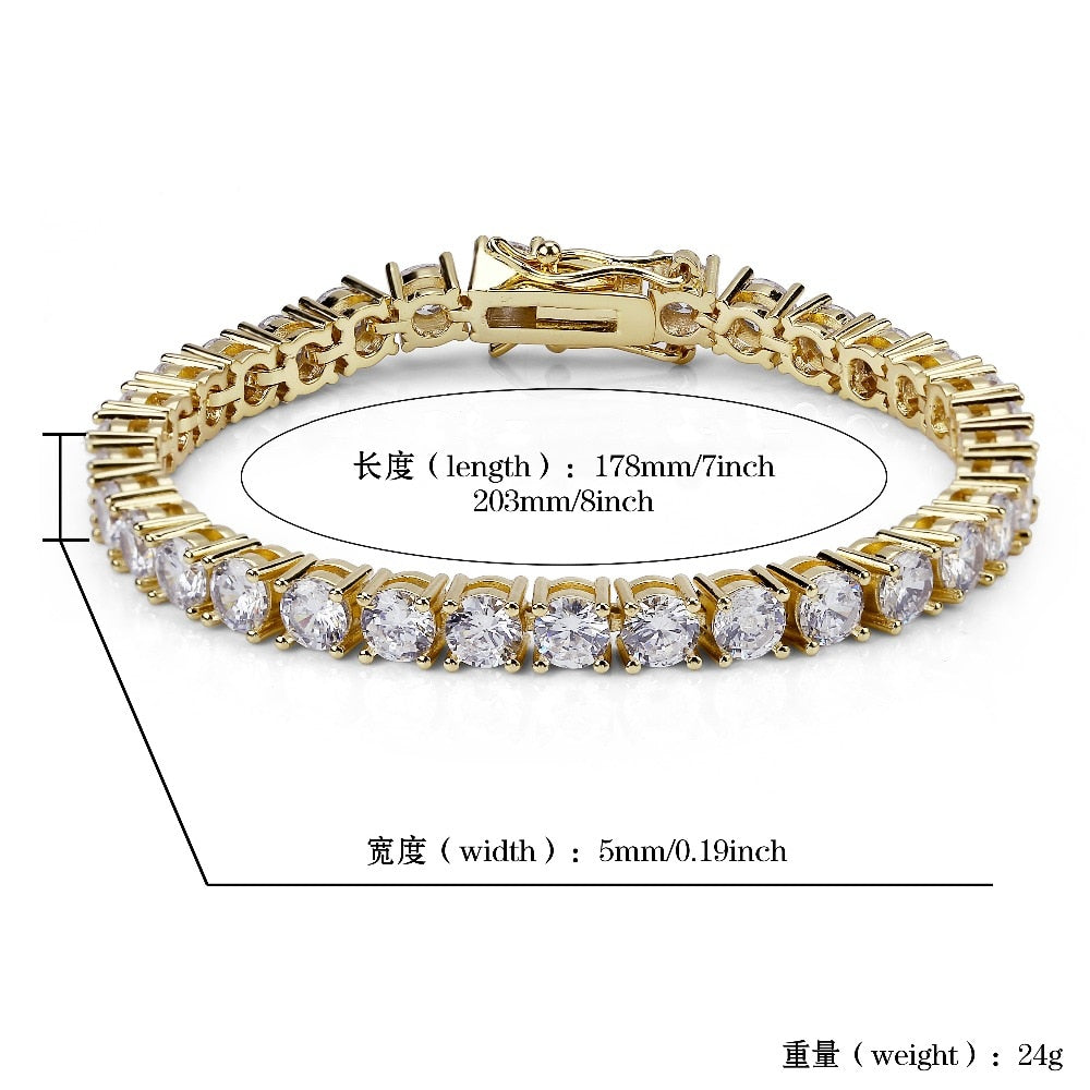 3mm-6mm Mens/Women AAA+ Tennis Bracelet Hip Hop Jewelry Iced Out 1 Row Gold CZ Charms Bracelet For Gifts