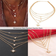 Load image into Gallery viewer, Fashion Simple Rhinestone Stars New Years Pendant Clavicle Chain Elegant Casual Women Multilayer Necklace Adjustable Jewelry Gifts цепь