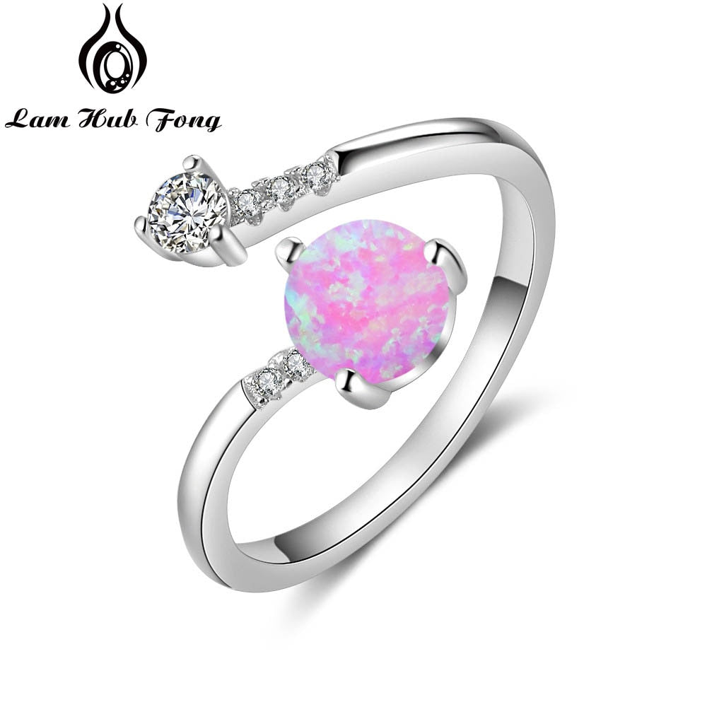 Round Blue Opal Rings for Women Cubic Zirconia Adjustable Wrap Ring Wedding Jewelry