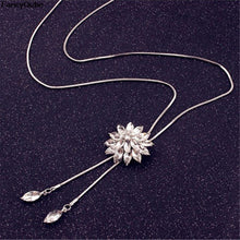 Load image into Gallery viewer, Snowflake Long Necklace Sweater Chain Fashion Fine Metal Chain Crystal Rhinestone Flower Pendant Necklaces Adjusted