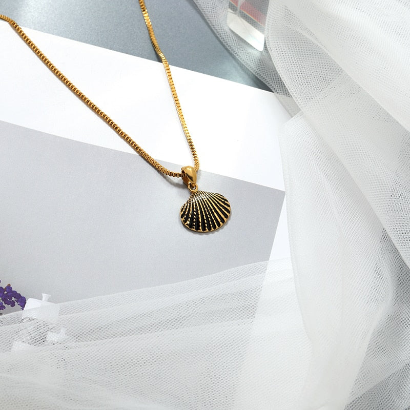 Scallop Shell Necklace For Women Girls Dainty Gold Chain Ketting Necklaces Pendents BFF Jewelry Long Statement Collares Mujer