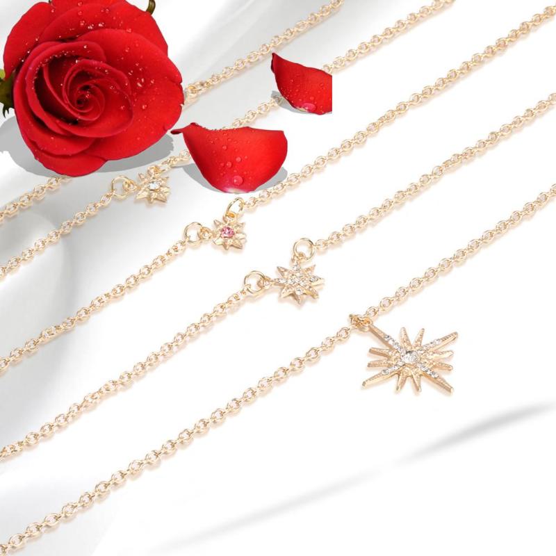 Fashion Simple Rhinestone Stars New Years Pendant Clavicle Chain Elegant Casual Women Multilayer Necklace Adjustable Jewelry Gifts цепь