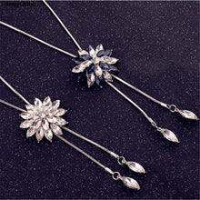 Load image into Gallery viewer, Snowflake Long Necklace Sweater Chain Fashion Fine Metal Chain Crystal Rhinestone Flower Pendant Necklaces Adjusted