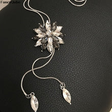 Load image into Gallery viewer, Snowflake Long Necklace Sweater Chain Fashion Fine Metal Chain Crystal Rhinestone Flower Pendant Necklaces Adjusted