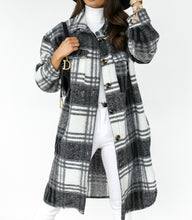 Load image into Gallery viewer, Women Checked Jacket Casual Turn Down Collar Plaid Long Coat Female Oversized Thick Warm Woolen Blends Overcoat