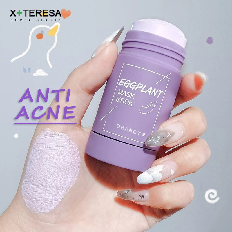 Traci K Beauty Green Tea Mask or Eggplant -Solid Face Mask Stick Oil Control Moisturizing Cleaning Mask Acne Treatment Blackhead Remove Pores Purifying