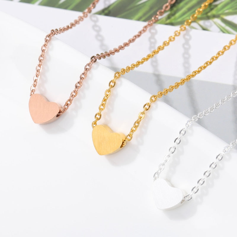 Choker Necklace Stainless Steel Rose Gold Color Dainty Heart Pendant Necklaces For Women Wedding Jewelry Kolye Bridesmaid Gifts