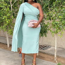 Load image into Gallery viewer, Red Dress Cloak Sleeve High Waist Bodycon Solid Mid Calf Elegant For Evening Party Dinner