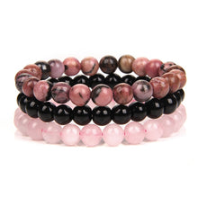 Load image into Gallery viewer, WAVE LENGTH Bracelets 8mm Natural Stone Bracelet Set 3Pcs/set Rhodonite Rose Pink Quartzs Moonstone Amethysts Hematite Bracelets For Women Men Jewelry