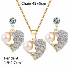 Load image into Gallery viewer, Fashion Jewelry Luxury Gold-color Romantic Austrian Crystal heart shape Chain Necklace Earrings Jewelry Sets