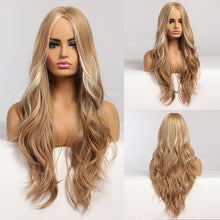 Load image into Gallery viewer, Long Wavy Brown to Light Blonde Ombre Hair Wigs Middle Part Natural Synthetic Wigs for Black Women Cosplay Heat Resistant Wigs