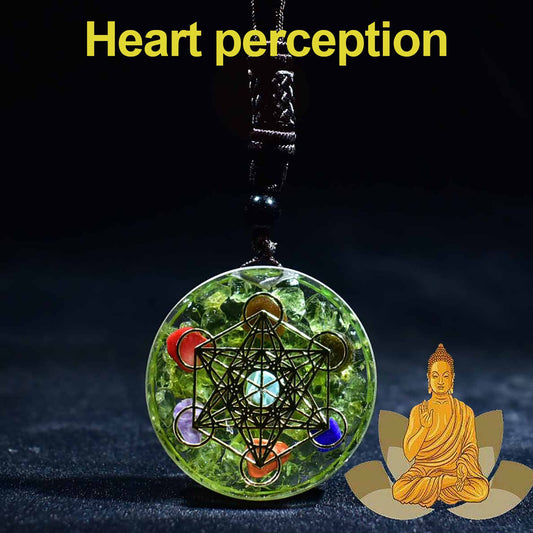 Women And Men Energy Magic Circle Necklace Pendant Natural Peridot Resin Seven Chakra Pendant Fashionable Jewelry Yoga Chain #18