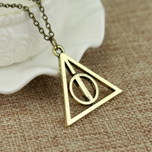 Load image into Gallery viewer, Fashion Long Necklaces Deathly Hallows Pendant Necklace Triangle Rotatable intermediate Resurrection Stone Necklaces