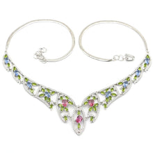 Load image into Gallery viewer, 140x85mm Multi Color Created Peridot Tourmaline Violet Tanzanite CZ Fine Jewelry Silver Necklace 18.5-19.5inch