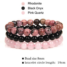 Load image into Gallery viewer, WAVE LENGTH Bracelets 8mm Natural Stone Bracelet Set 3Pcs/set Rhodonite Rose Pink Quartzs Moonstone Amethysts Hematite Bracelets For Women Men Jewelry