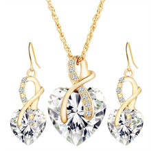 Load image into Gallery viewer, Fashion Jewelry Luxury Gold-color Romantic Austrian Crystal heart shape Chain Necklace Earrings Jewelry Sets