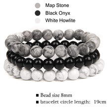 Load image into Gallery viewer, WAVE LENGTH Bracelets 8mm Natural Stone Bracelet Set 3Pcs/set Rhodonite Rose Pink Quartzs Moonstone Amethysts Hematite Bracelets For Women Men Jewelry