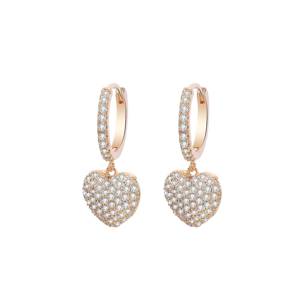 Micro Pave Heart Drop Earrings for Women Female Rose Gold Silvery Joker Sweet Cute Korean Earrings Boucle D'oreille Brincon 2020